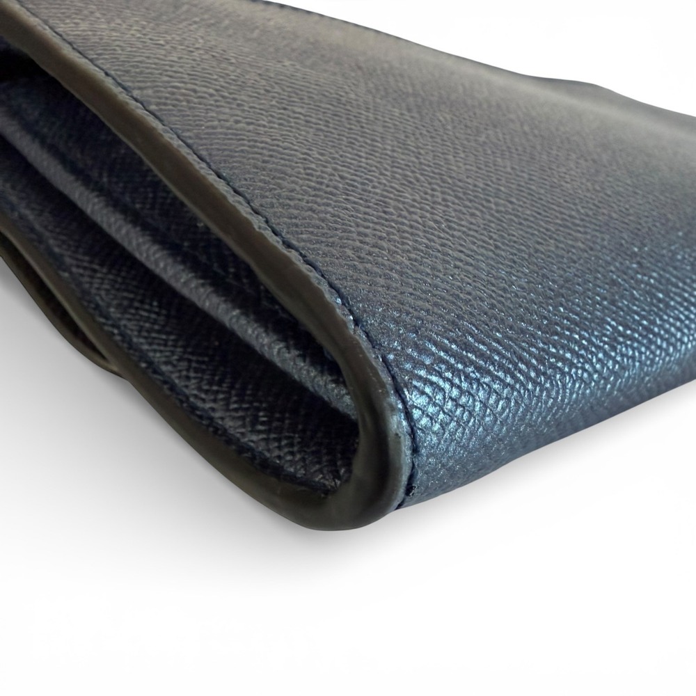 Coach Bear Chain Crossbody Metallic Navy Leather Shearling Eyes Clutch Wristlet - Picture 7 of 14